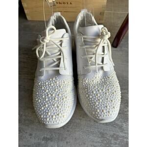 $189 GEOX RESPIRA White Designer Italian Leather Embellished Lace Up Sneakers 9